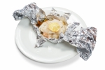 Halibut with vegetables and shrimp baked in foil photo Halibut with vegetables and shrimp baked in foil image